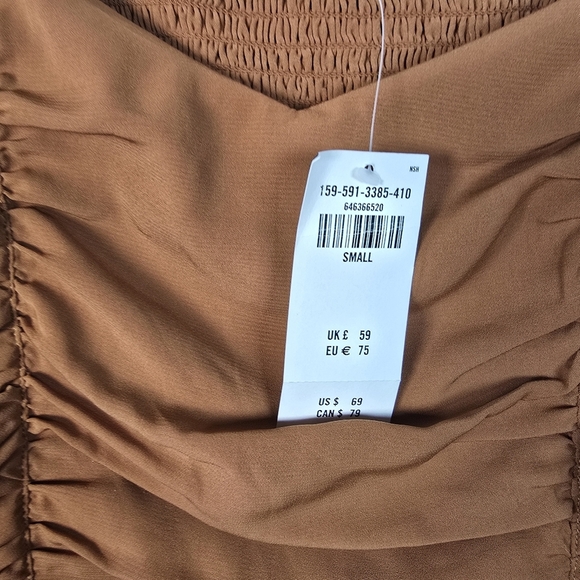 NWT Abercrombie & Fitch Womwn's Ruched Mini Dress Puff Elbow Sleeve Cognac SizeS - Picture 5 of 14